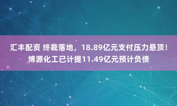 汇丰配资 终裁落地，18.89亿元支付压力悬顶！博源化工已计提11.49亿元预计负债